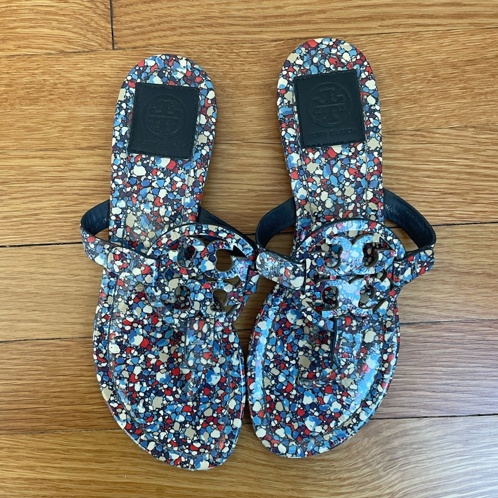 Red white and blue Torey Burch sandals. Gently used and in great condition.